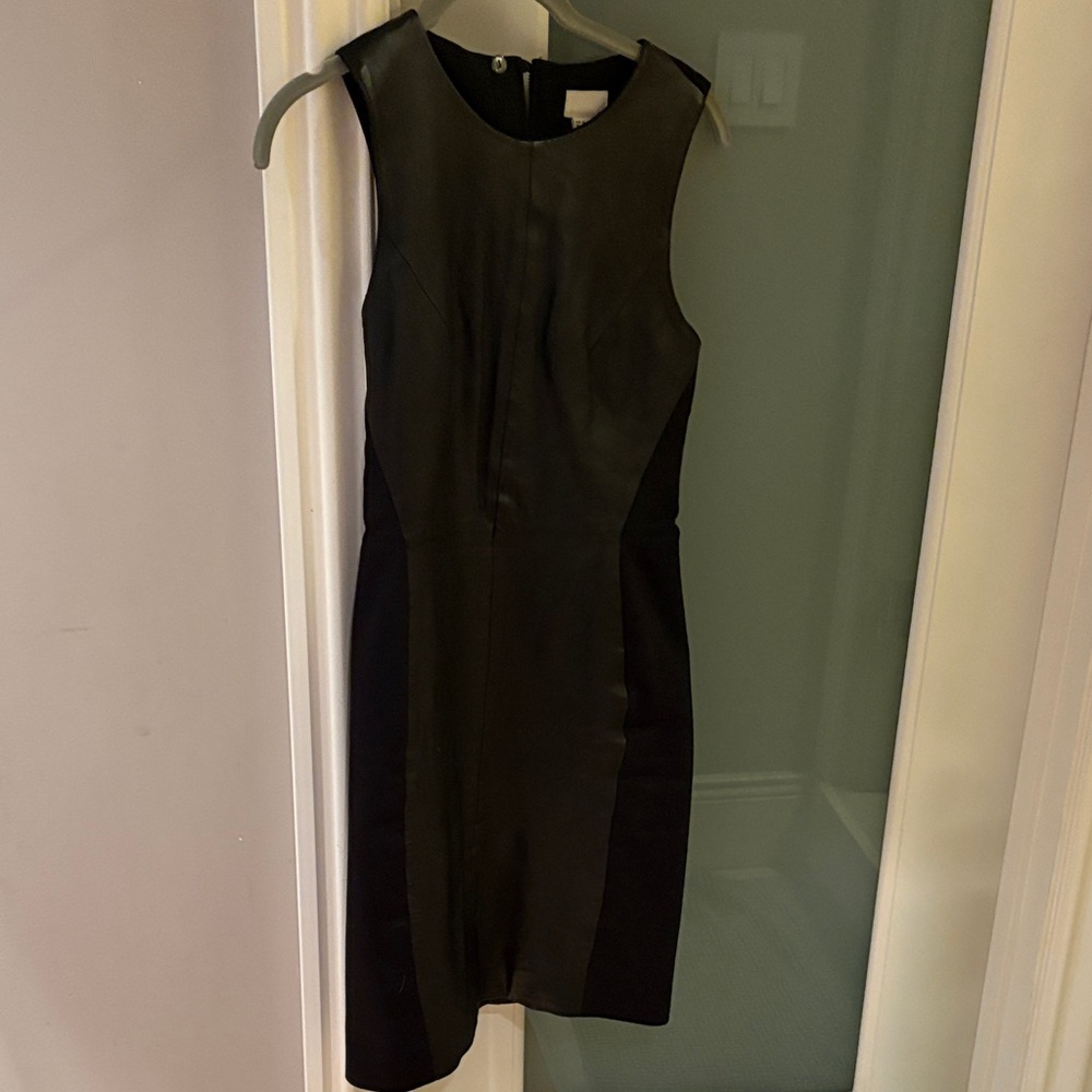 Elegant Faux Leather Black Sleeveless Dress